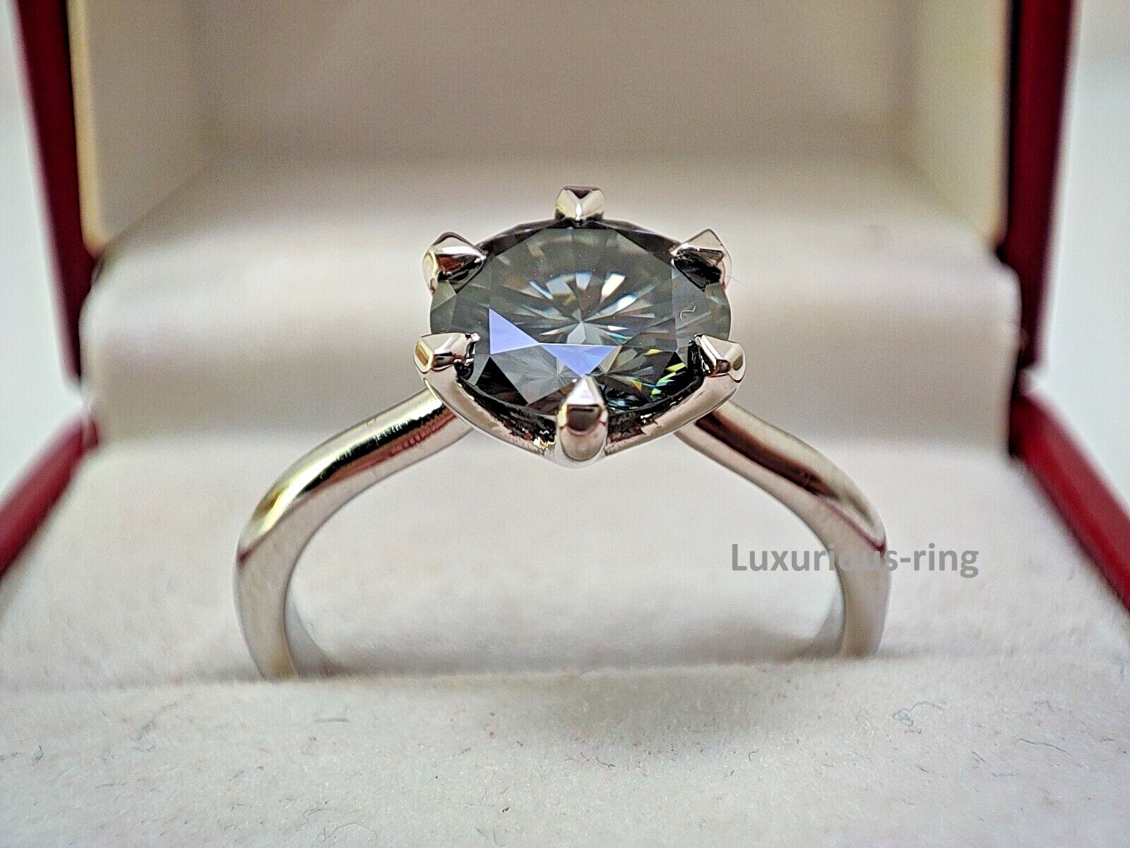 925 Starling Silver Anniversary Ring, 1.60 Ct Round Cut Grey Moissanite Ring,