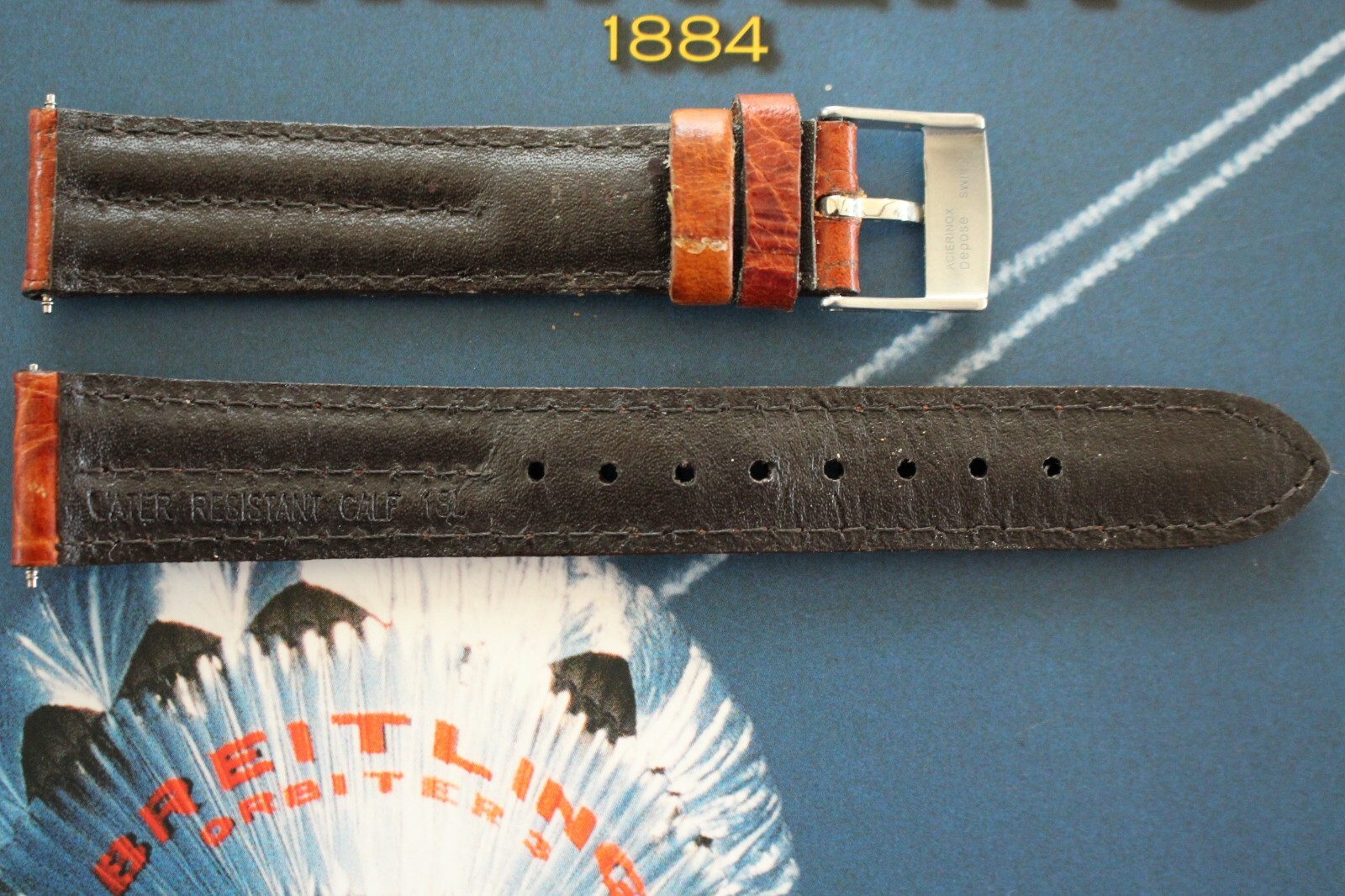 SHARP 18-16 TONGUE BUCKLE TAN DBLE BUMP WATCH BAND WATCHBAND STRAP FOR BREITLING