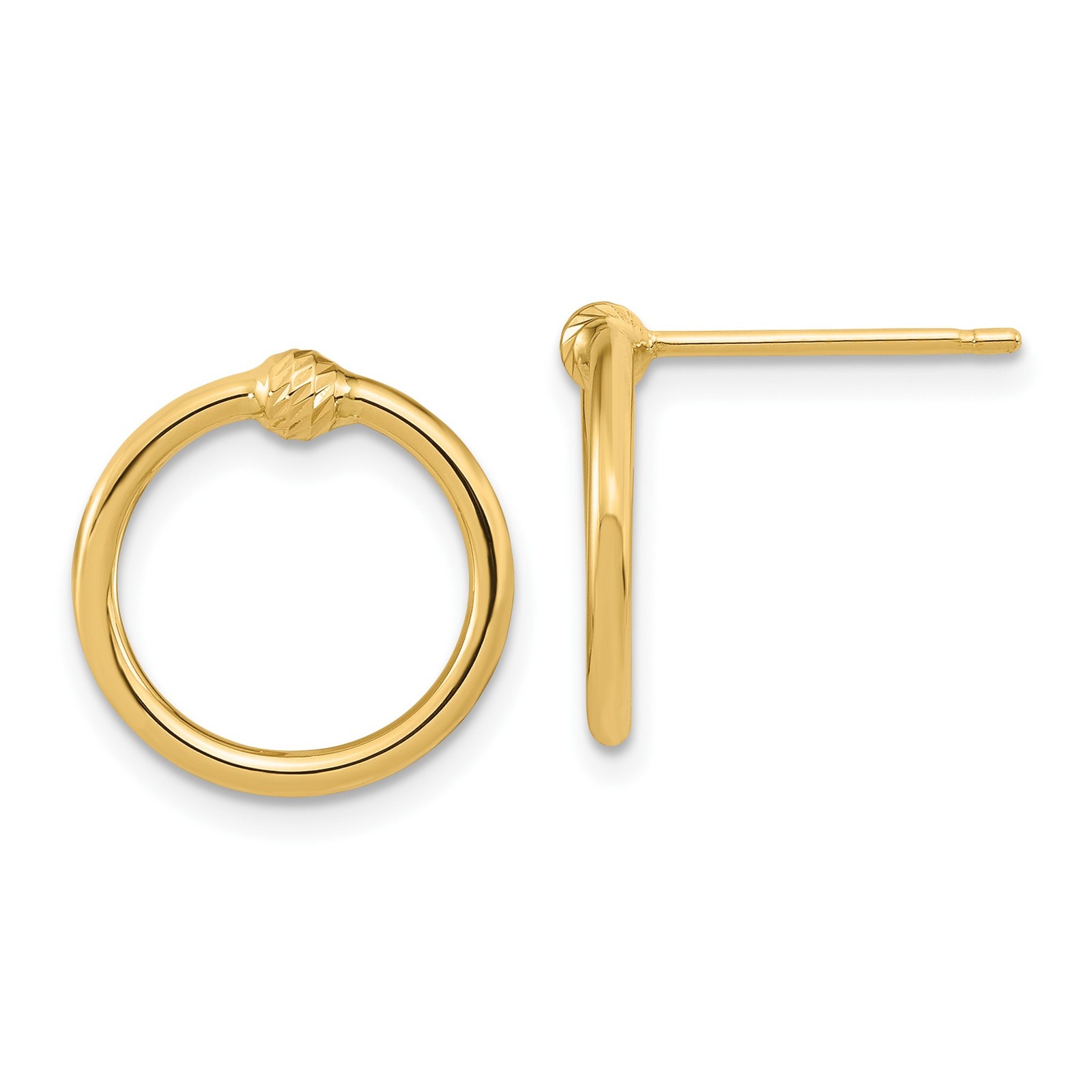 10k Yellow Gold Diamond-Cut Circle Post Earrings Push Back 14.6mm Pair