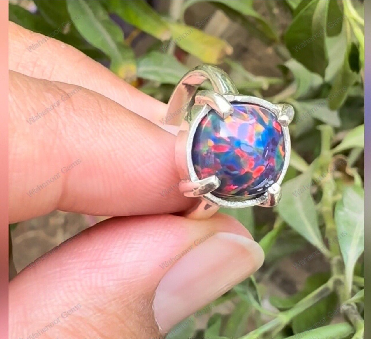 Black Fire Opal 925 Sterling Silver Ring Cabochon engagement Ring See Video