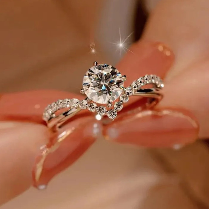 Exquisite 18K 925 Sterling Silver 1CT Moissanite V-Style Design Ring (Size 4-9)