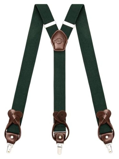 Suspenders for Men with Clip & 6 Buttons 1.4in Y-Shape Stainless Dark Green