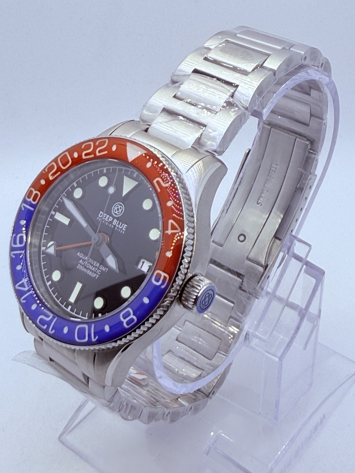 DEEP BLUE AQUA DIVER GMT 40MM AUTO WATCH RED/BLUE BEZEL-BLACK DIAL‼️