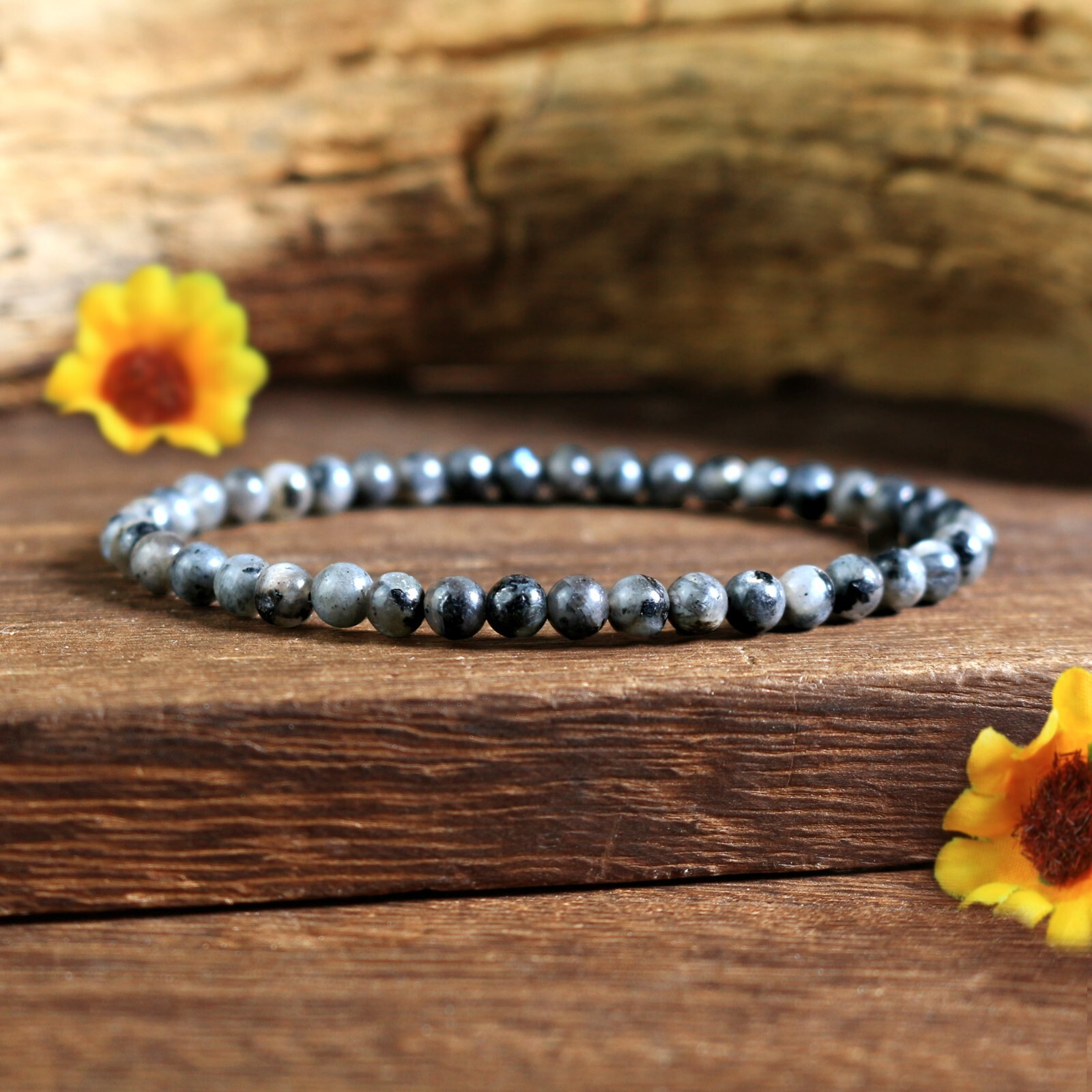 Natural Larvikite 4mm Round Beads Handmade Meditation Bracelet Healing Reiki