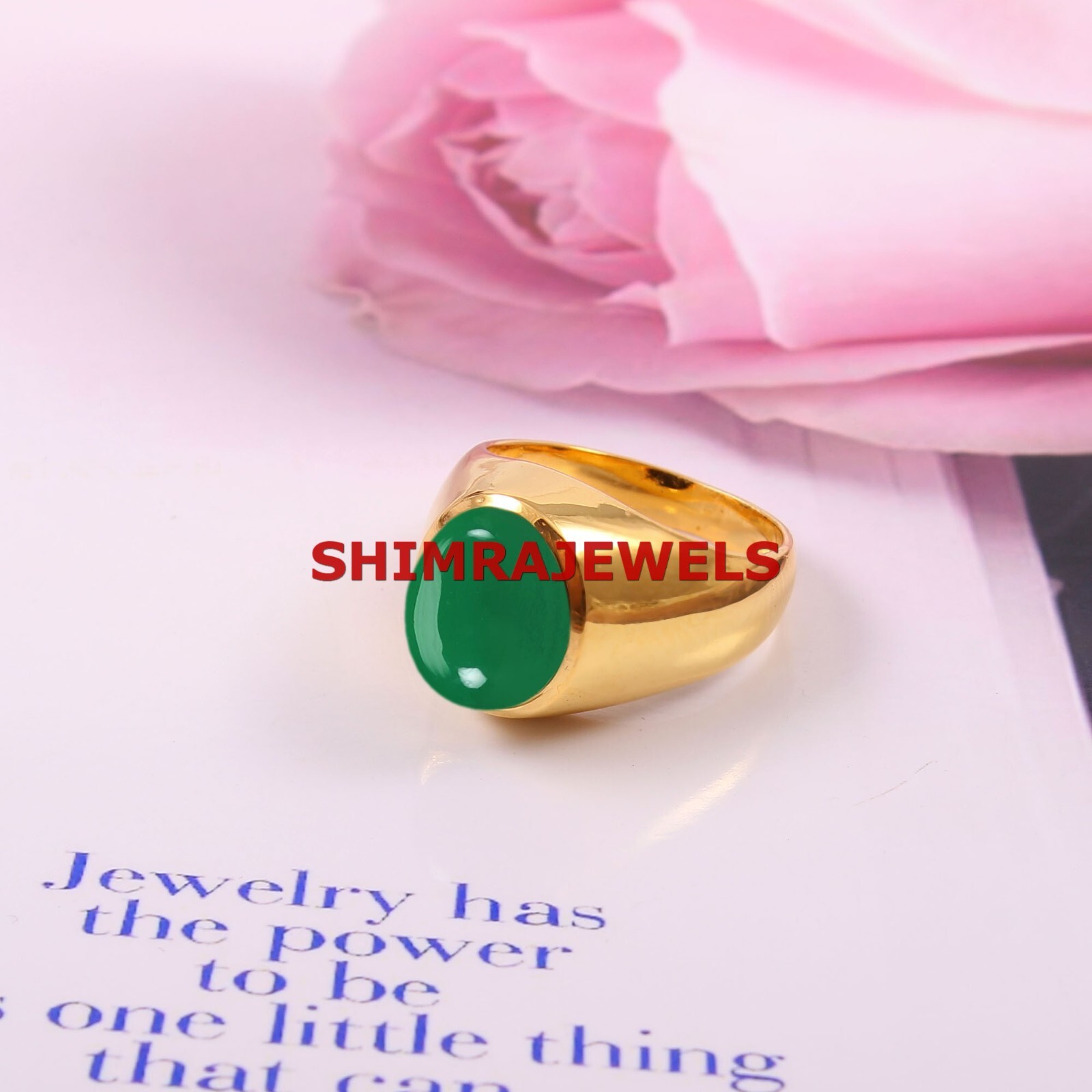 Natural Green Onyx Gemstone With Gold Plated 925 Sterling Silver Men Ring #1043