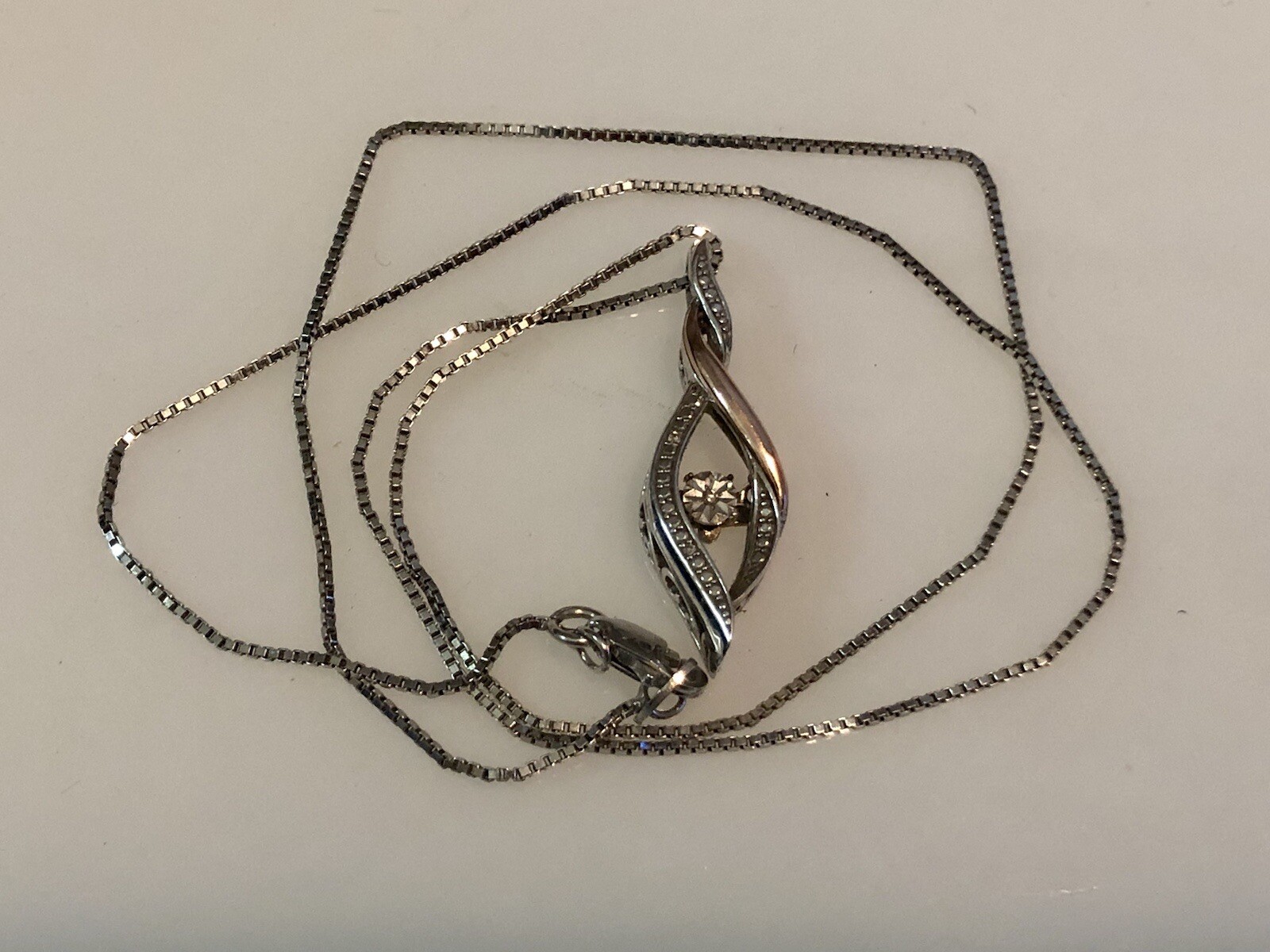 OTC Sterling 10k Rose Gold Infinity Pendant Sterling Box Chain Motion Diamond