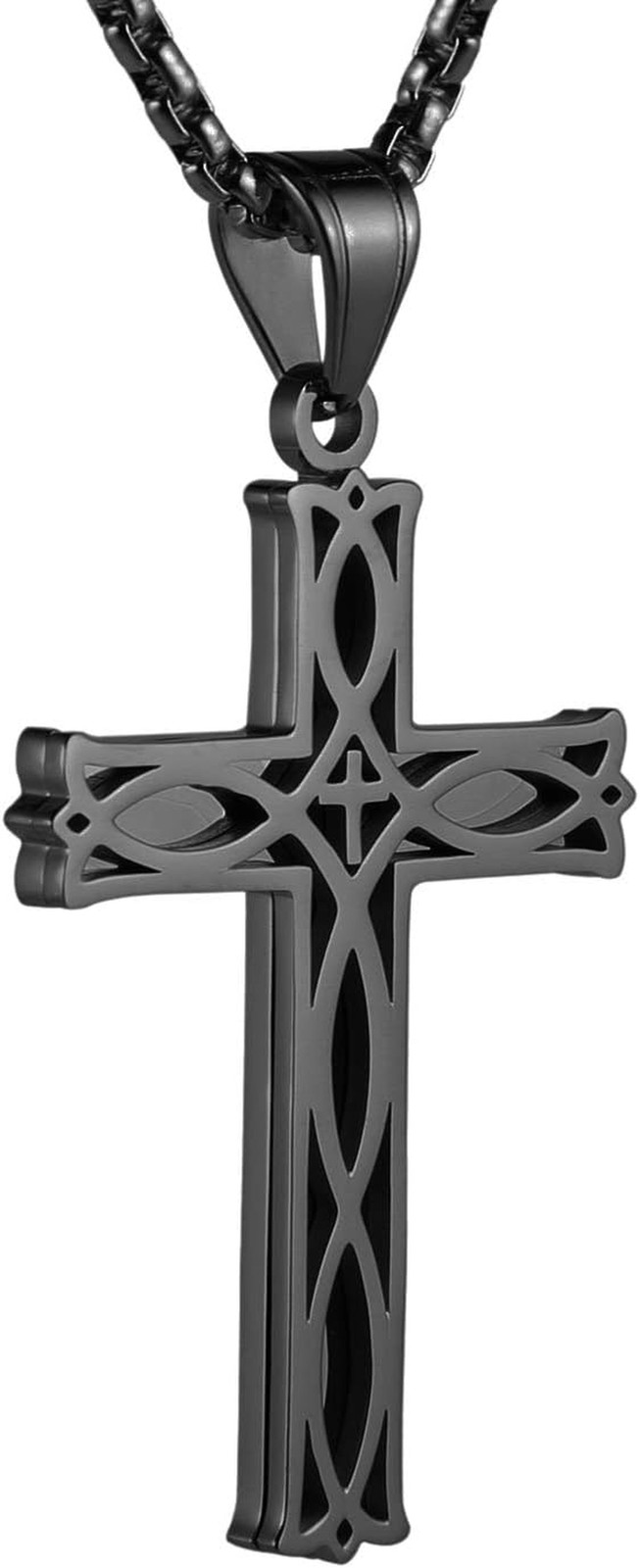 Men’S Stainless Steel Infinity Celtic Cross Irish Knot Pendant Necklace, 22+2″ L