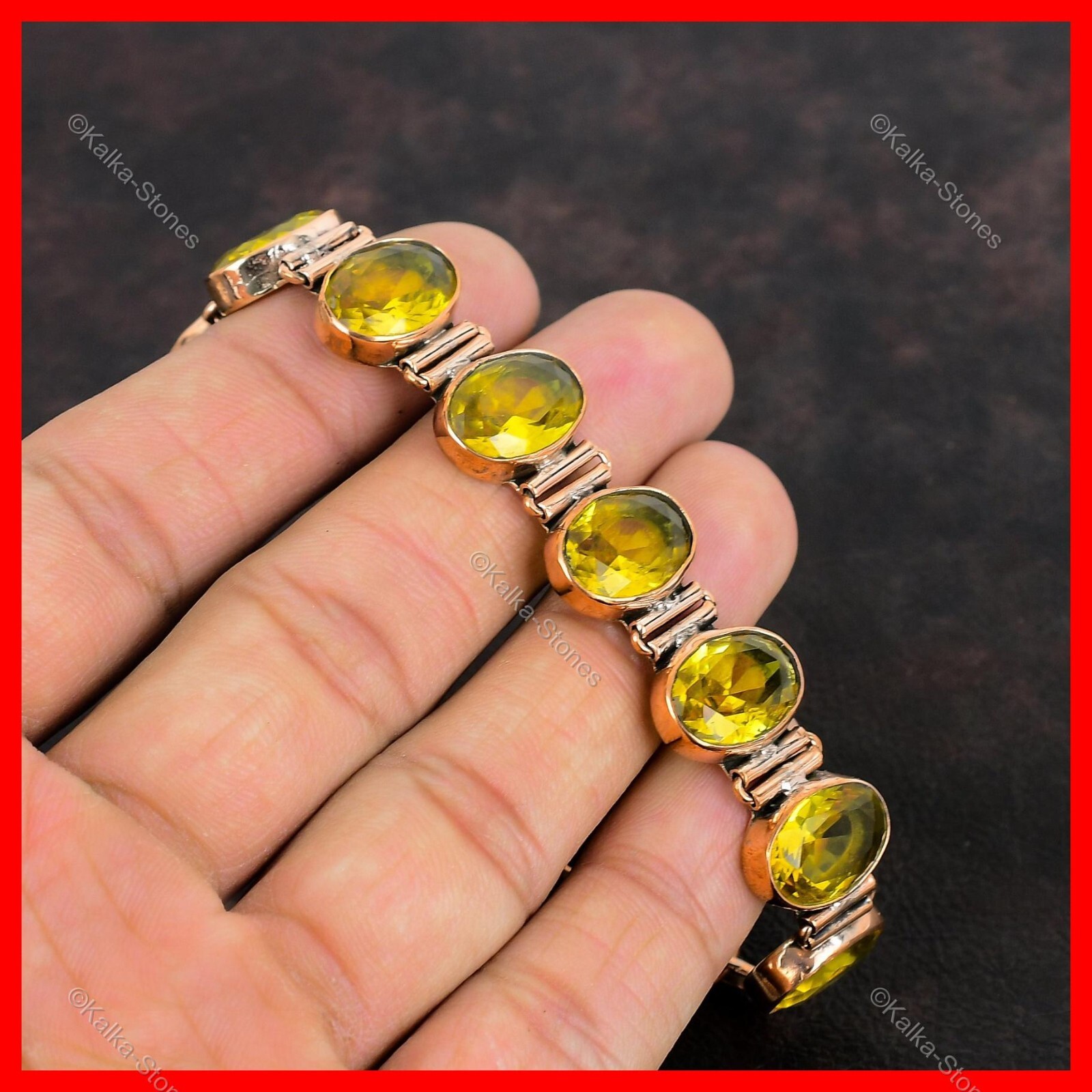 Copper Oval Citrine Stone November Birthday Bezel Mother Unique Bracelet Jewelry