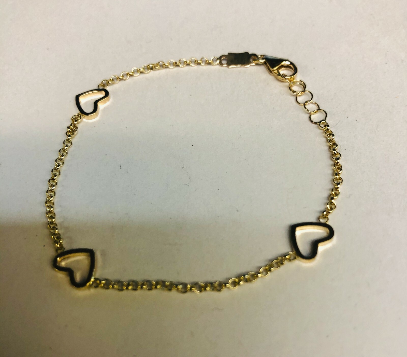 14k Yellow Gold 6″ Child Shiny Fancy Heart Bracelet with Lobster Clasp 1.4Grams