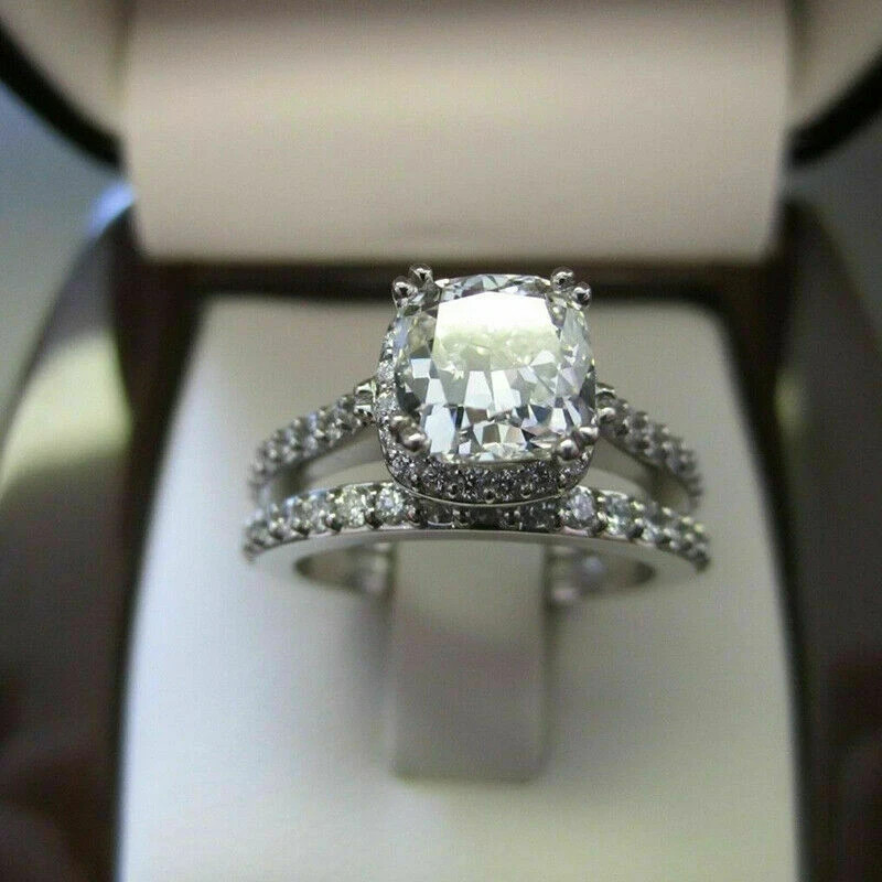 2.76 TCW Cushion Cut Moissanite Bridal Engagement Ring In 14k White Gold Plated