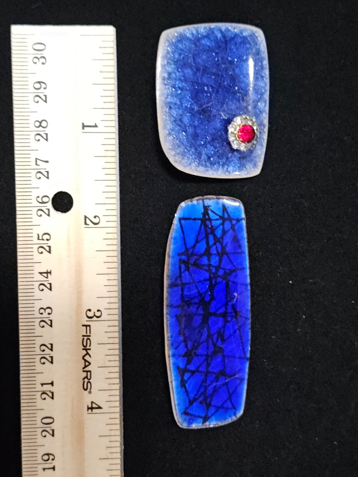 Vtg Signed Kruger Denmark Ceramic Enamel Rhinestone Brooches