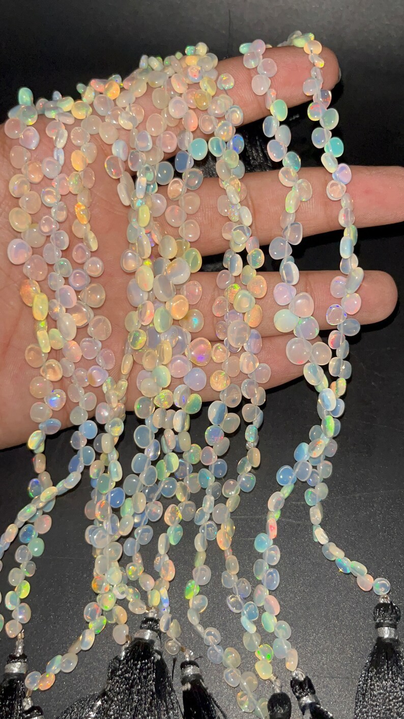 Ethiopian Opal Smooth Heart Shape Beads 3×5-4x6mm White Fire Opal 8 Inch Strand