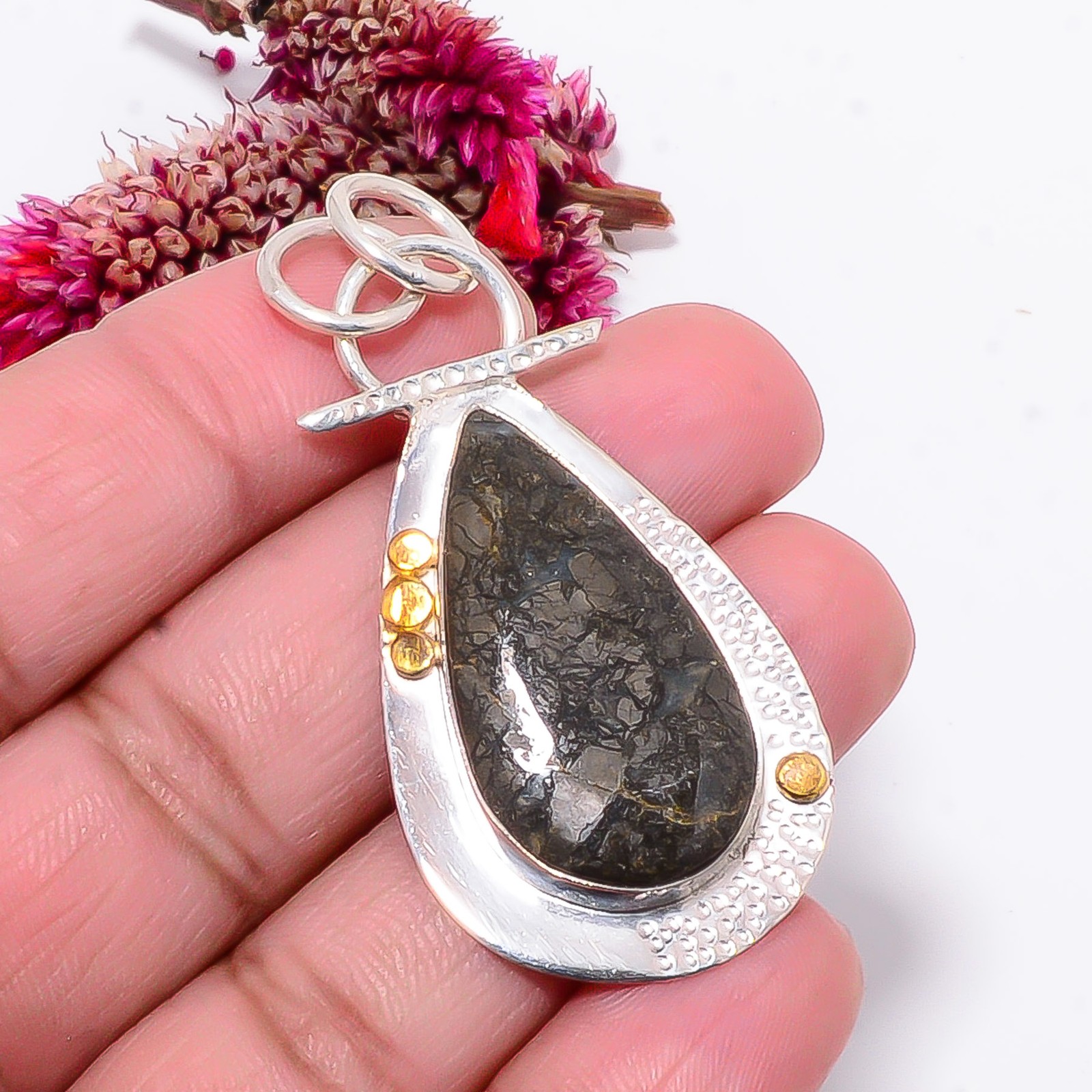 Marcasite – Callahan Mine 925 Sterling Silver Two Tone Pendant 2.18″ sku37