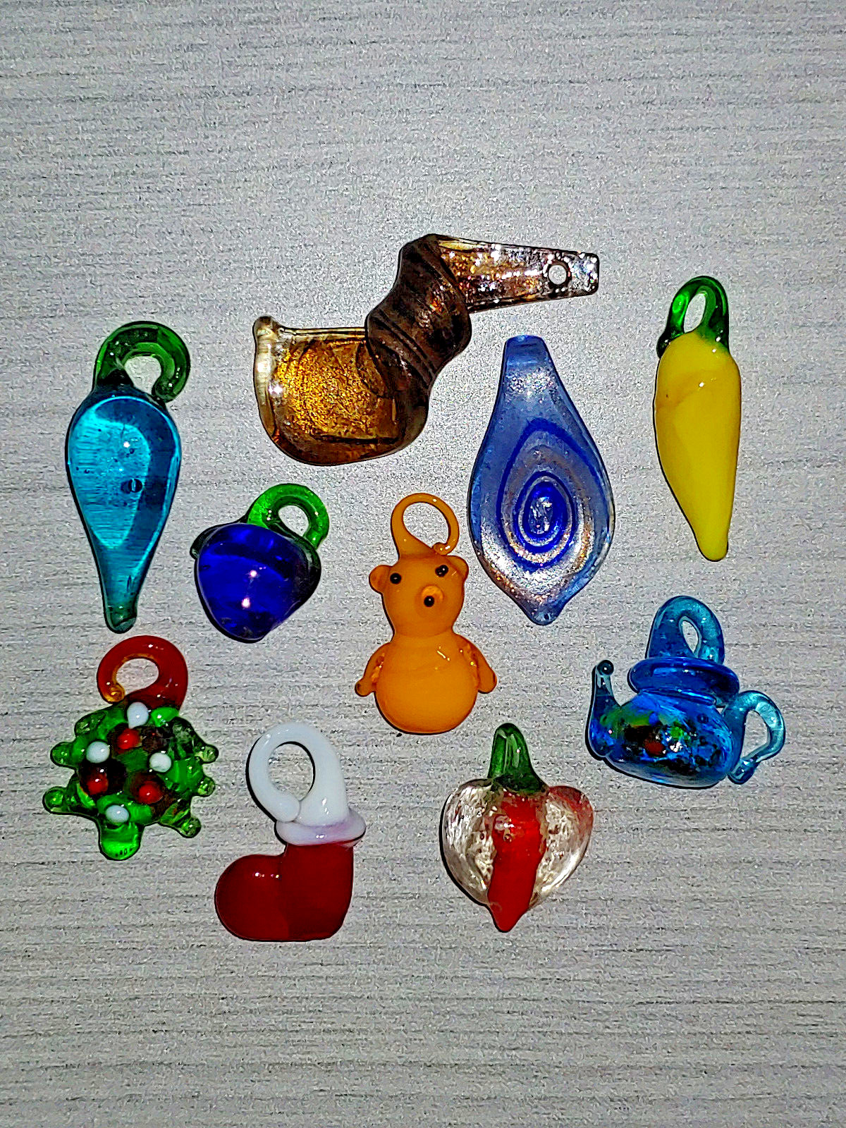 10PC. Lampwork Glass Pendants Charms Multi Color Heart Teardrop Peppers & More