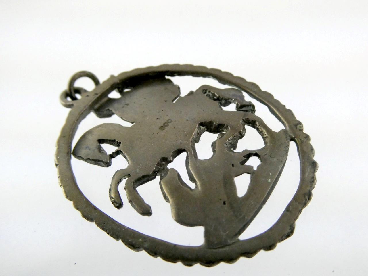 Vintage 800 Silver St George and the Dragon Pendant Religious Saint 15.7g 2 Inch