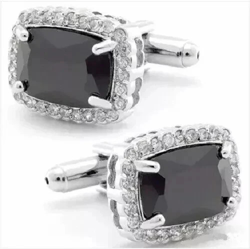 4Ct Cushion Cut Lab Created Black Diamond Men’s Cufflinks 14K White Gold Plated