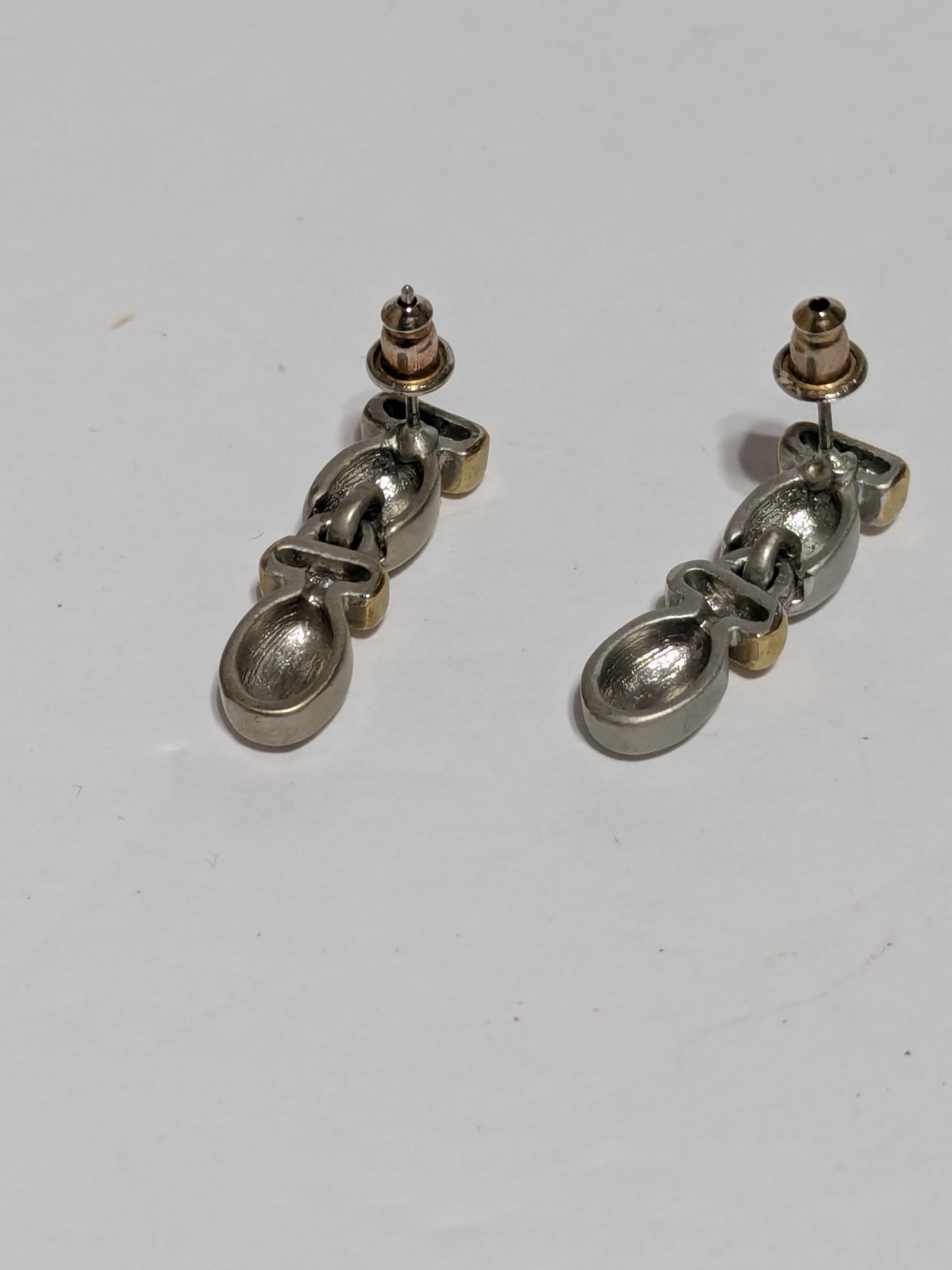Two Toned Stud Drop Articulated Earrings 1″. Gold Tone/Silver Tone.