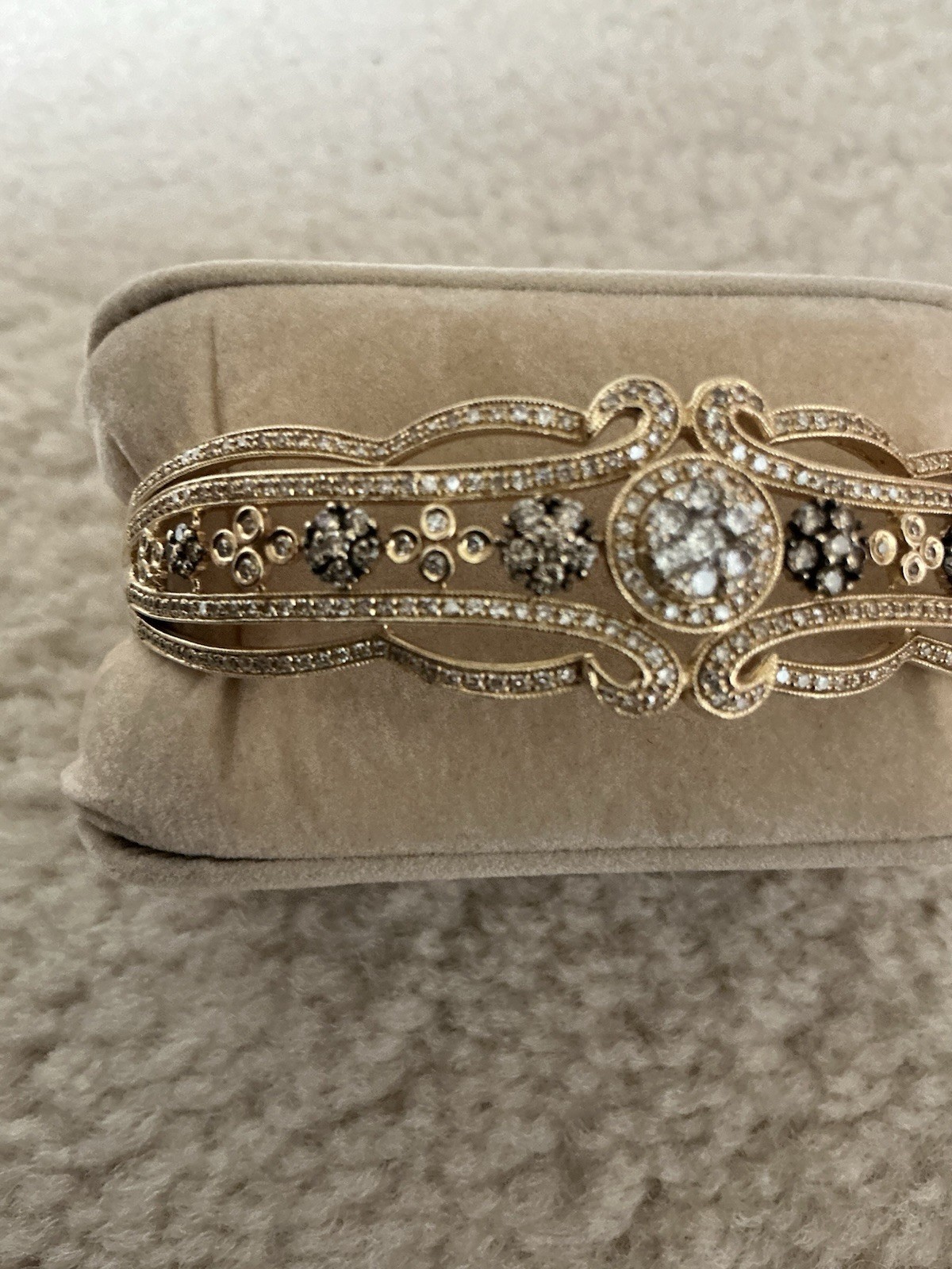 BEAUTIFUL VINTAGE EFFY BRAND ESPRESSO 14K GOLD WHITE DIAMOND BANGLE BRACELET