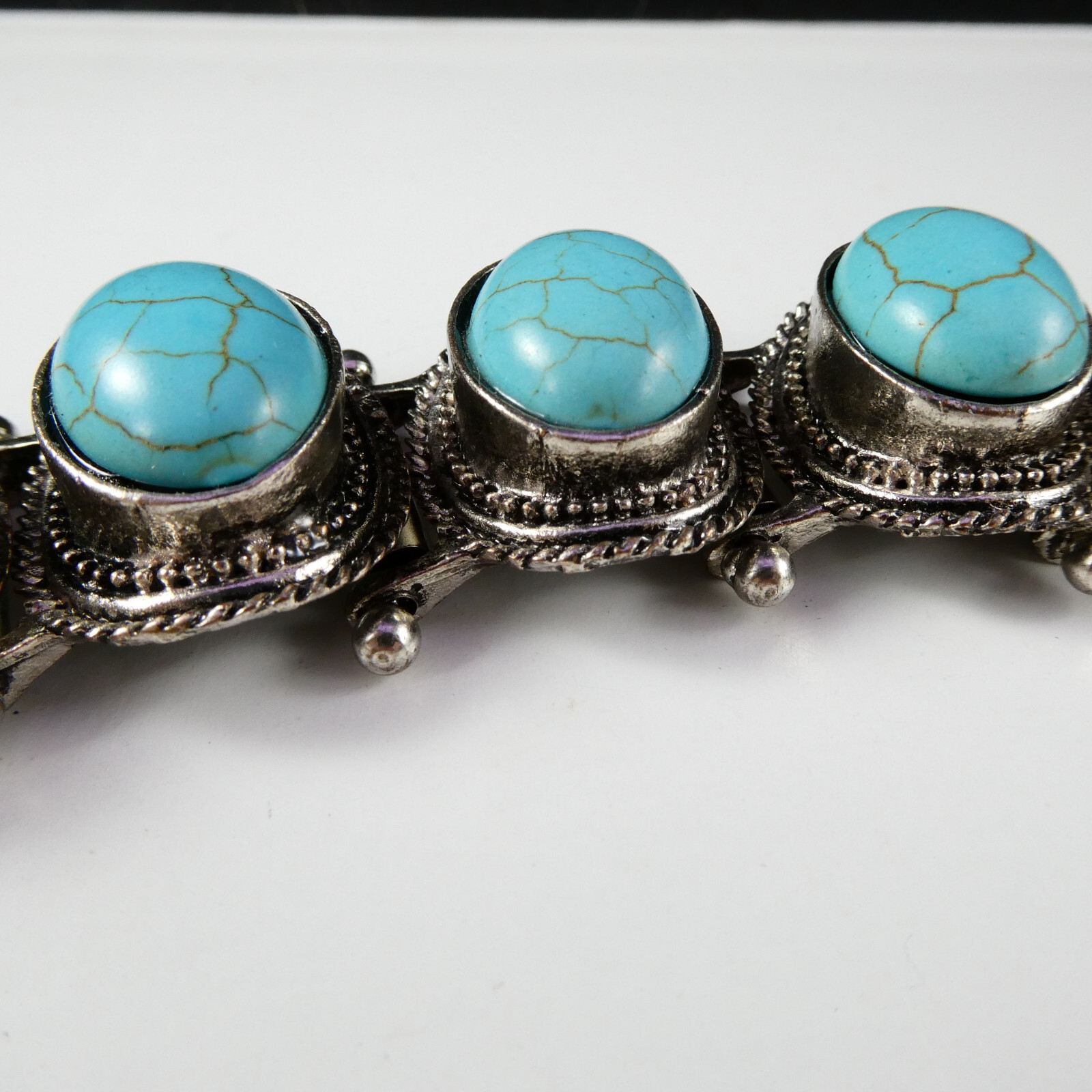 West & Co Faux Turquoise Cabochon Link Bracelet Silver Tone Toggle Clasp