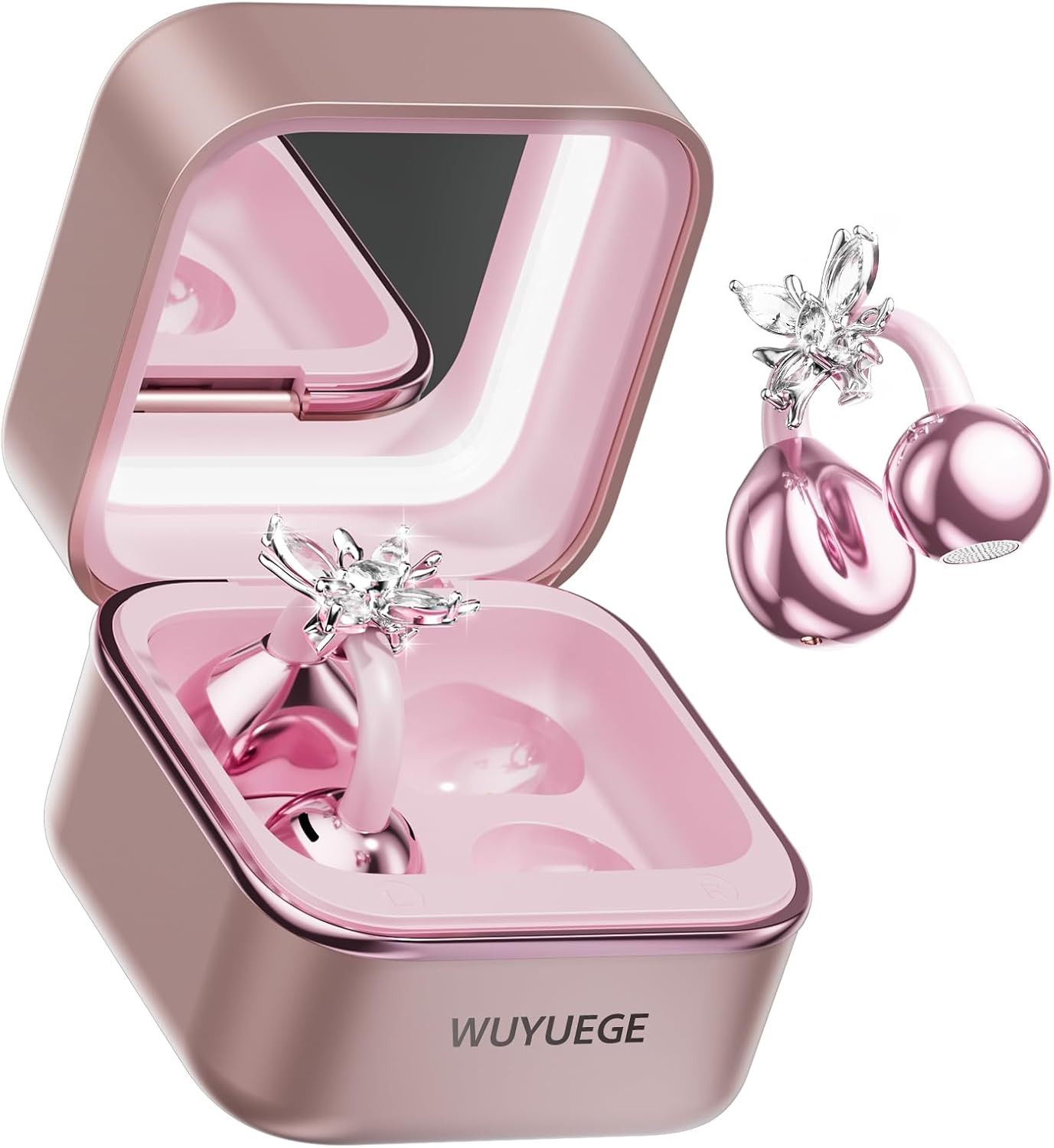 Wireless Bluetooth Earbuds with Detachable Butterfly Earrings & LED Case