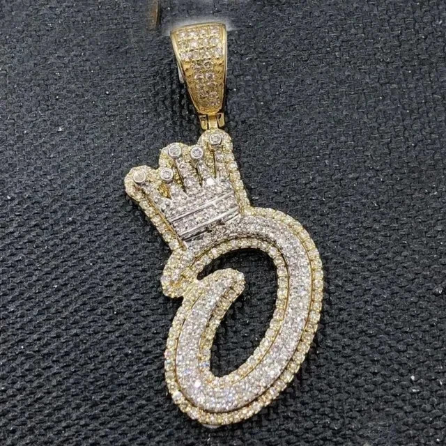 3.00Ct Round Cut Moissanite Men’s O Crown Letter Pendant 14k Yellow Gold Plated