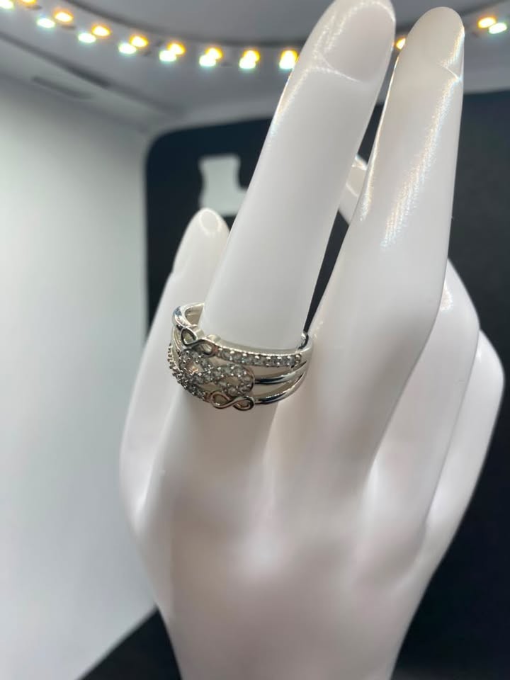 Silver Infinity Ring CZ Crystal Layered Band Rings Women Fashion Jewelry Gift