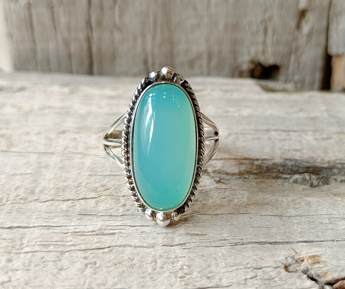 Lovely Blue Chalcedony Gemstone 925 Sterling Silver Handmade Ring All Size AC-40
