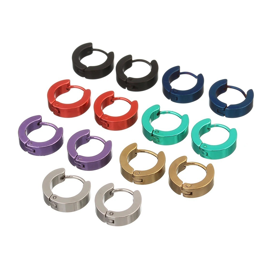 14mm Stainless Steel Stud Earrings Colorful Round Unisex Ear Jewelry 1 Pair