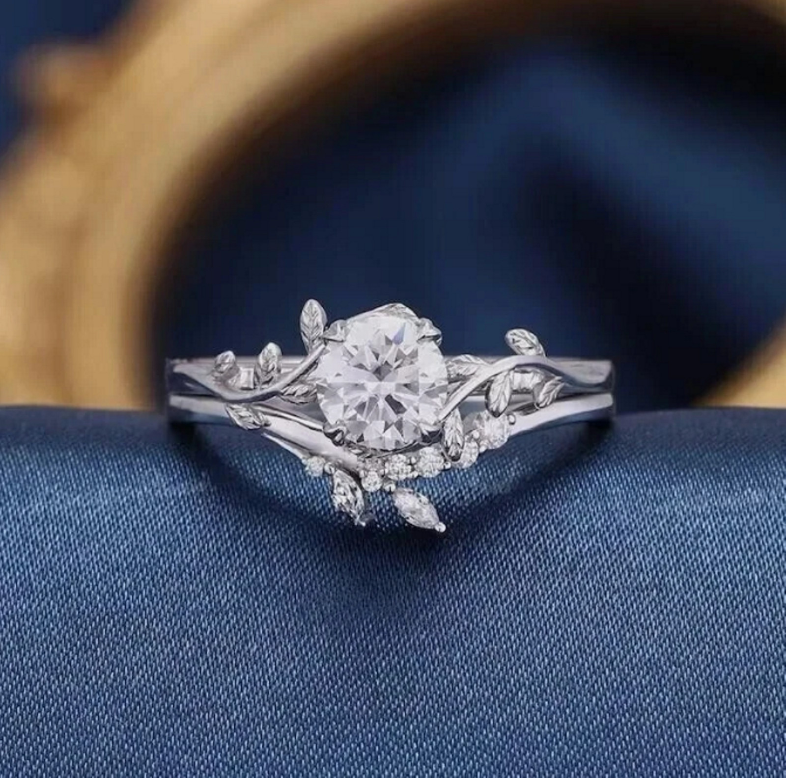 Nature Inspired Engagement Ring Leaf Vine Bridal Set Romantic Gift For Him