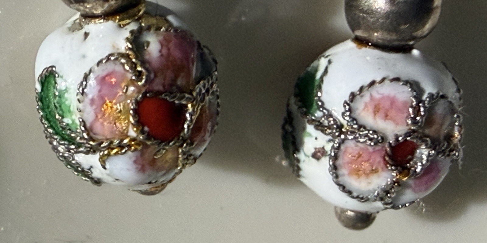 Dainty Vintage Cloisonné Bead Earrings Dangle, Pierced Ears, Classic Jewelry