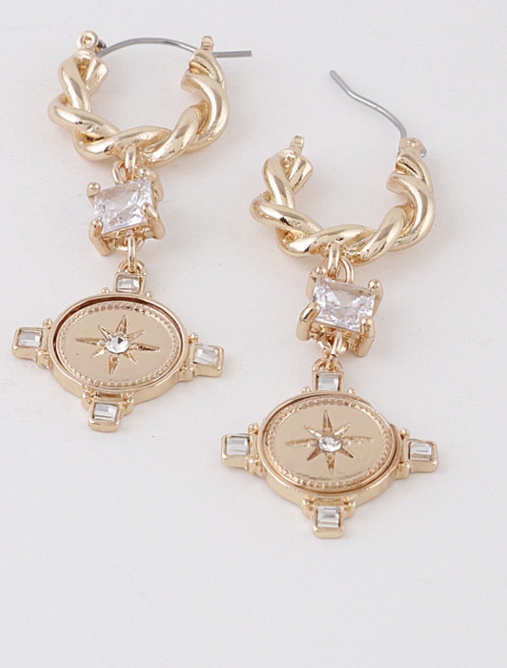 Shining True Star Twist Hoop Drop Earrings Gold Plated Costume Jewelry Earrings