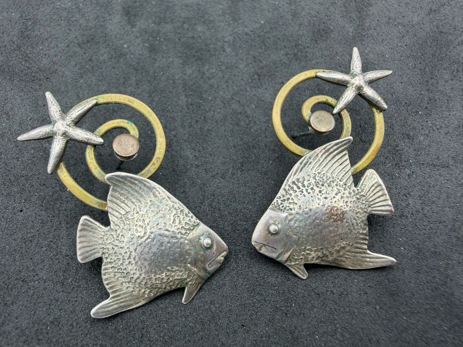 8.34g Vintage Sterling Silver 925 Fish Starfish Spiral Nautical Earrings M