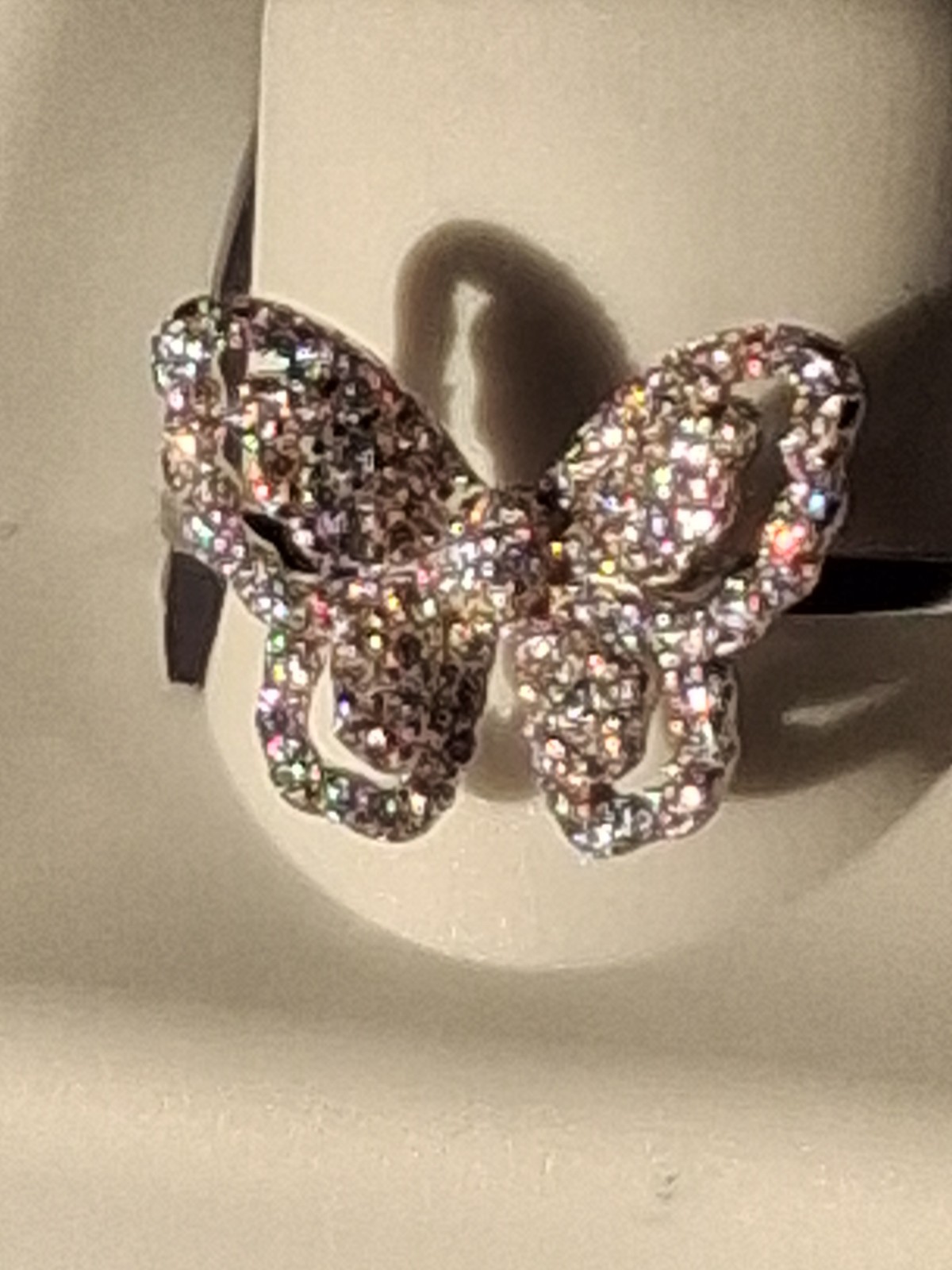 1ctw Moissanite Butterfly Ring In Rhodium Platinum Plate .925 Ster. Silv. Sz 6