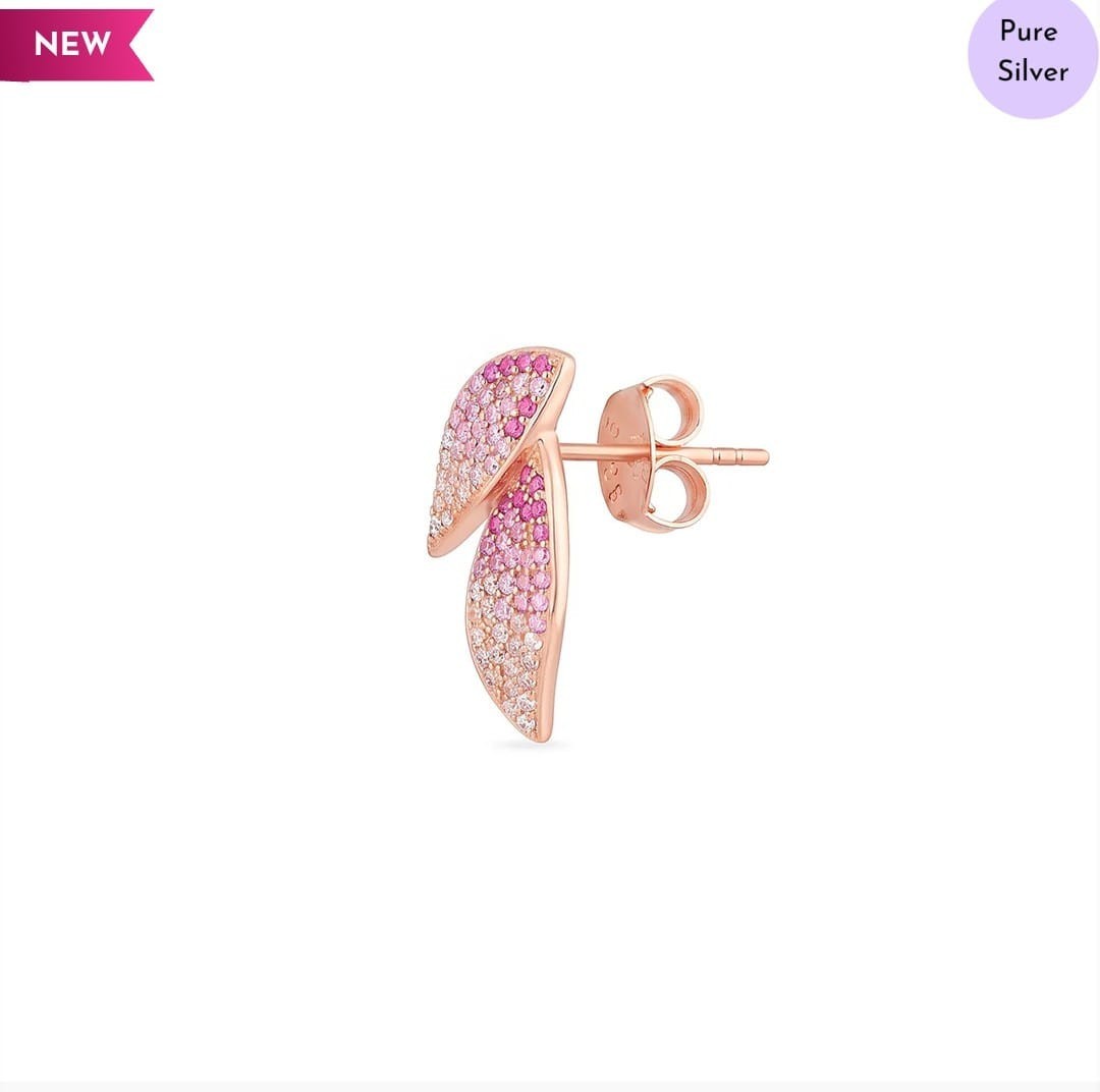 925 Sterling Silver 14K Rose Gold Plated Pink Ombre Leaf Stud Earrings Women