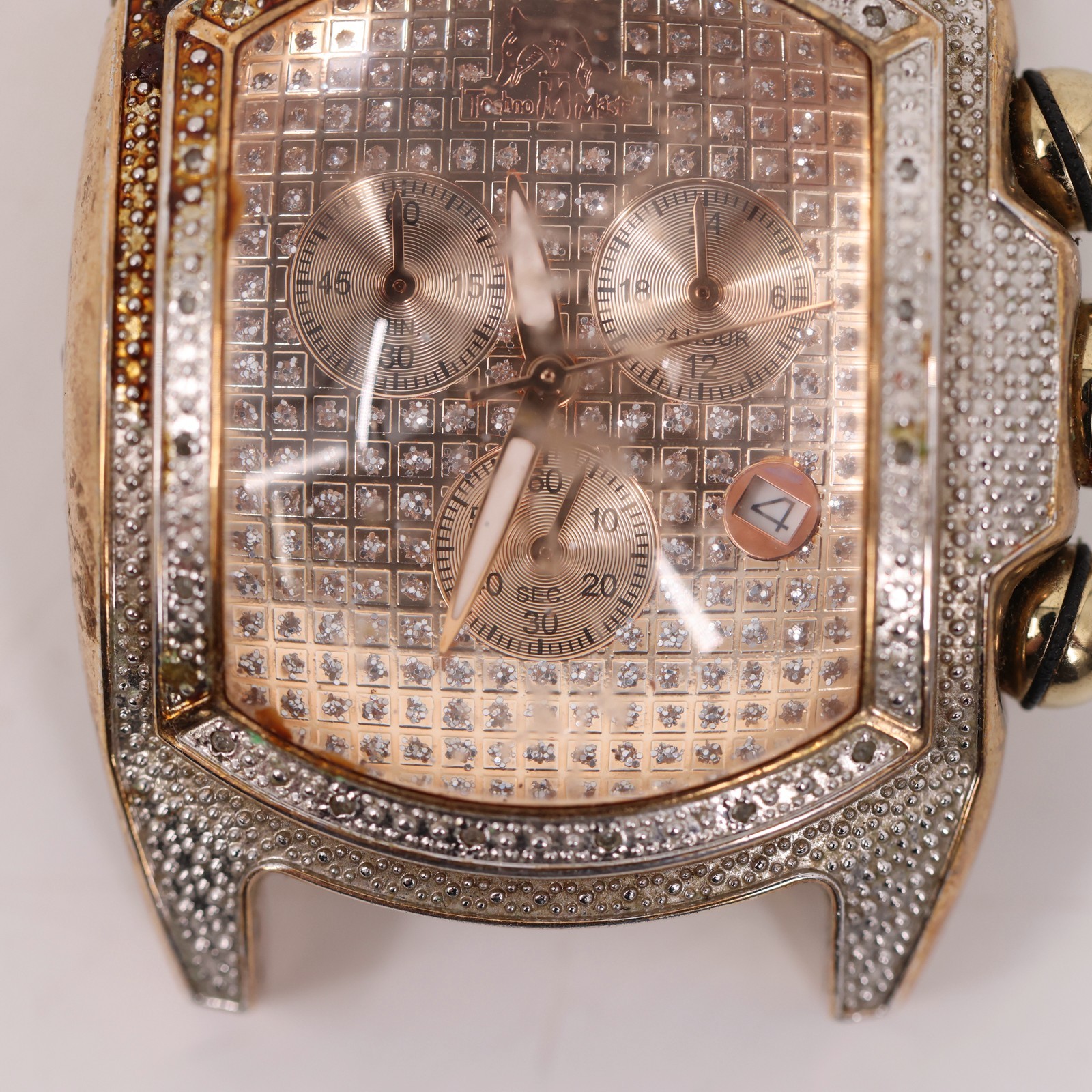 Techno Master TM 2063 Diamond Chronograph Watch Case Gold Tone 1.75″