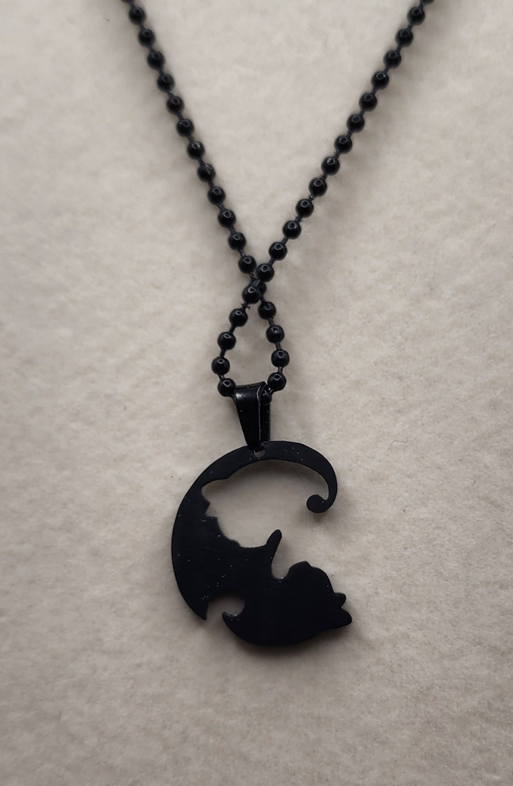 Black Cat Crescent Moon Pendant Necklace Gothic Ball Chain 21 Inch