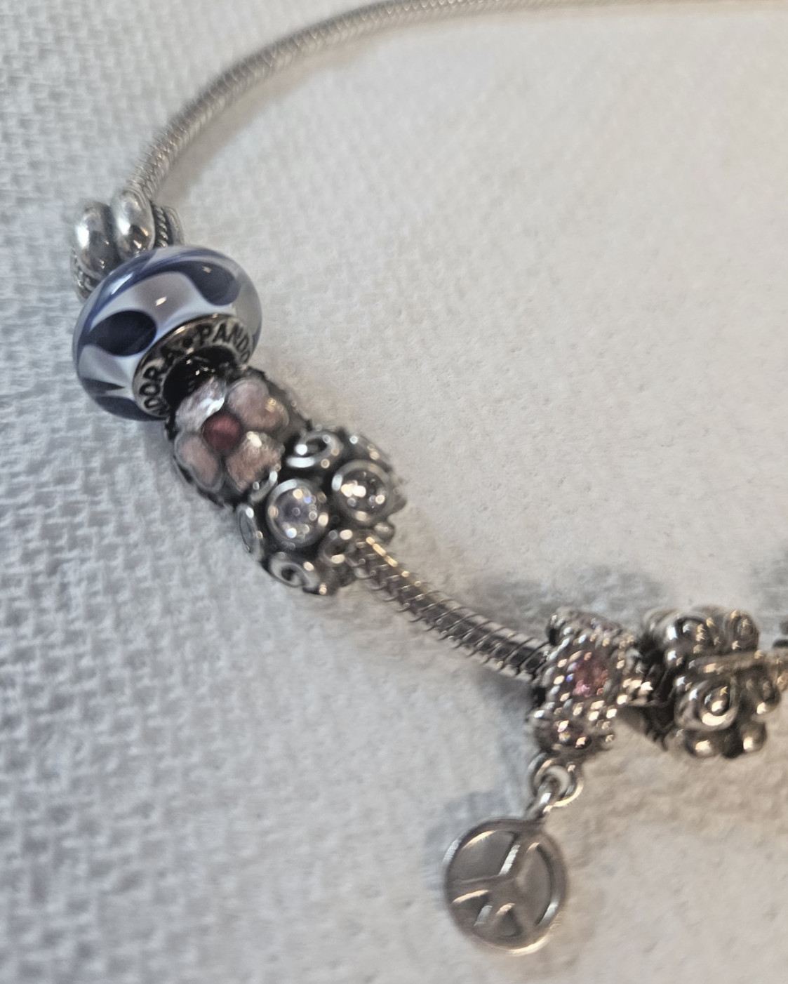 Pandora Necklace – 17 Charms – Weight 3 oz. – 18″ long – Lobster Clasp