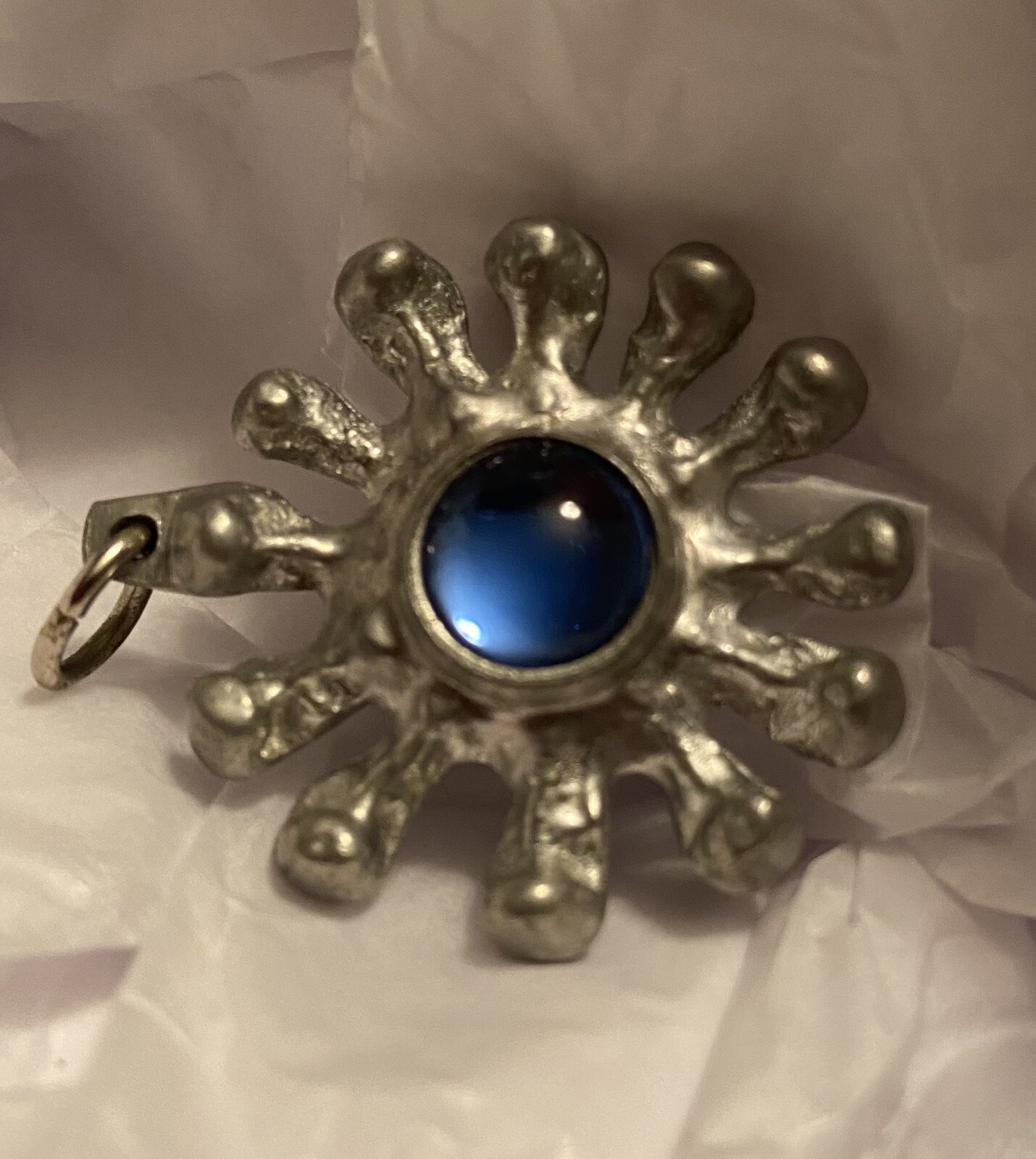 Jorgen Jensen Danish Modern Pewter Pendant Blue Glass Stone Denmark—No Chain