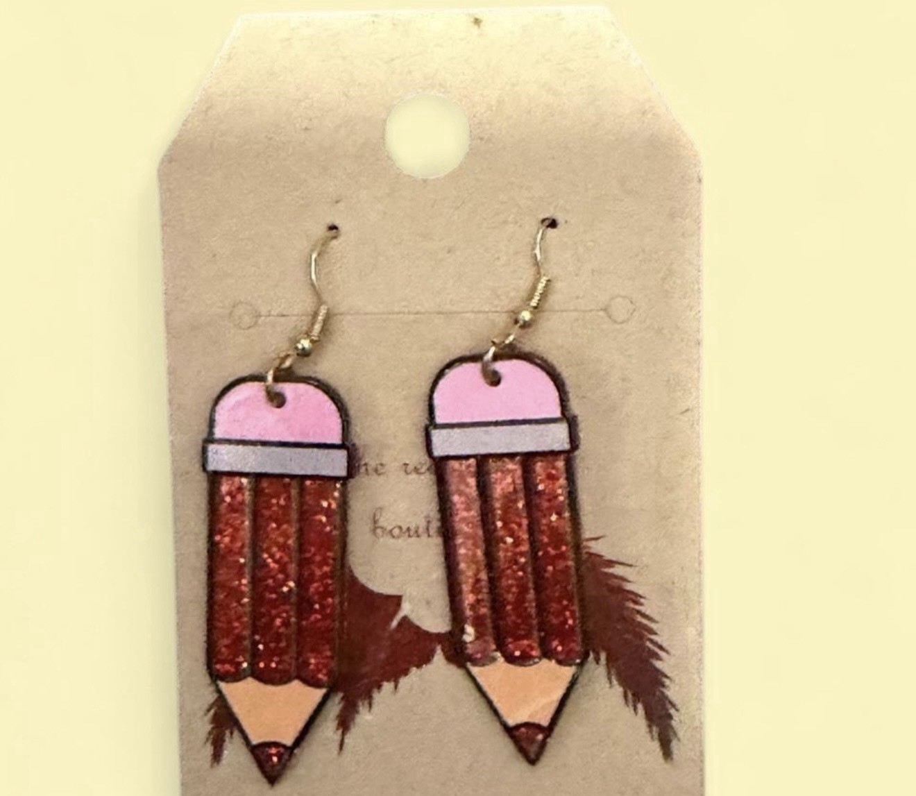 Pencil Dangle Drop Earrings Acrylic Multicolor Hook Closure School Theme