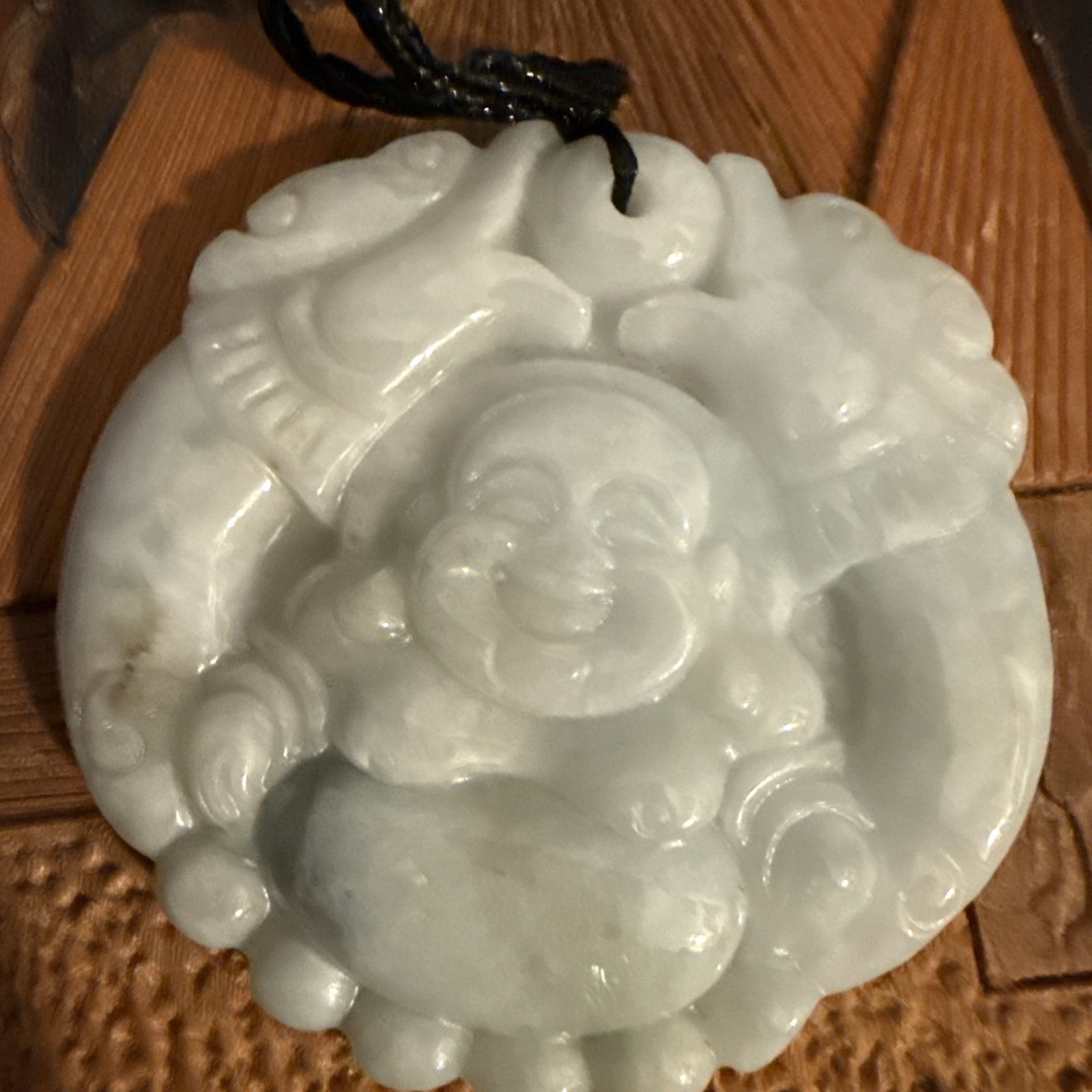 Elegant Jadeite Happy Buddha Amulet Pendant Necklace – 2”Wide