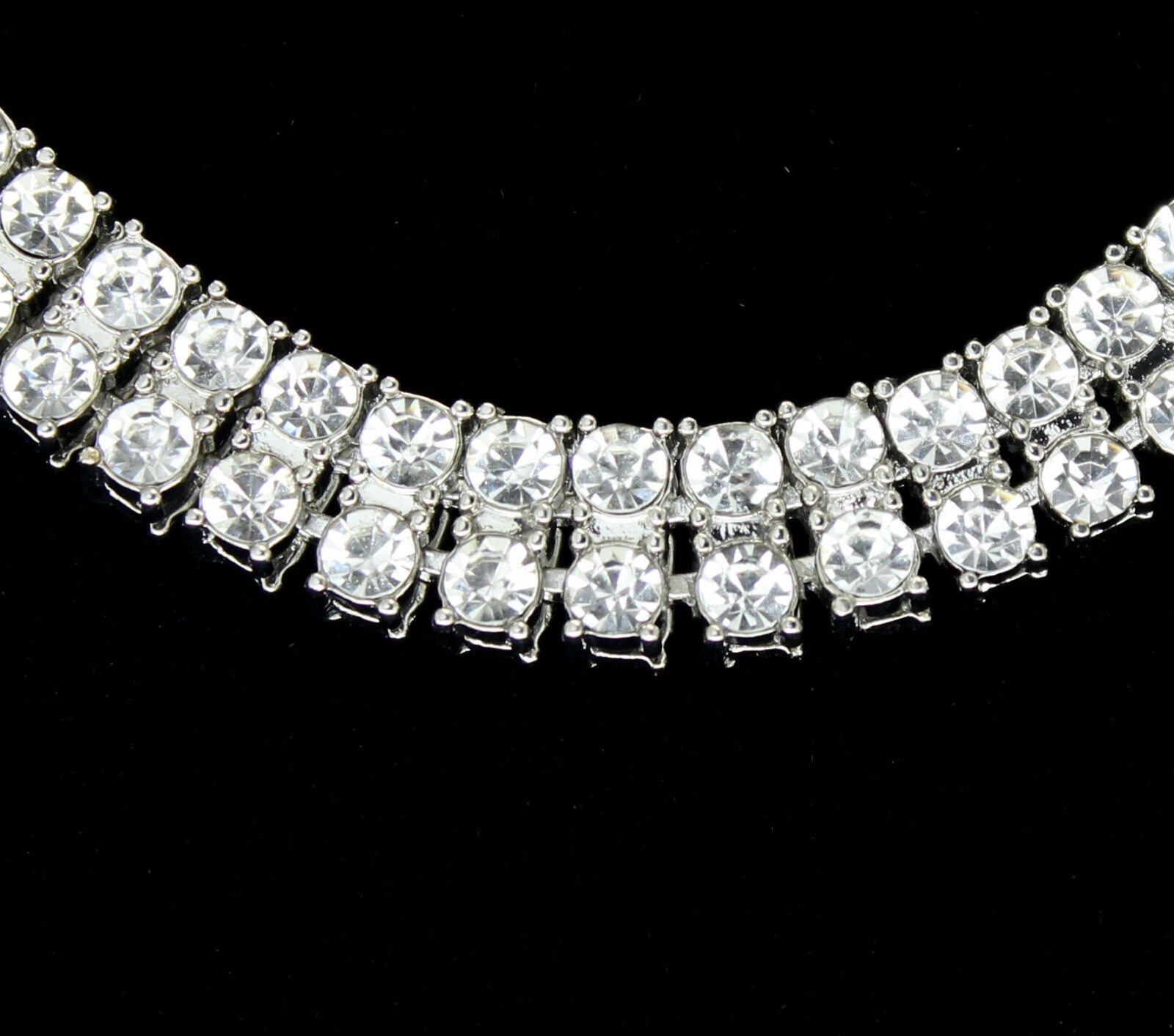 Men Women 2 Row Iced Tennis Necklace Silver Plated Choker Chain Cz Hip Hop