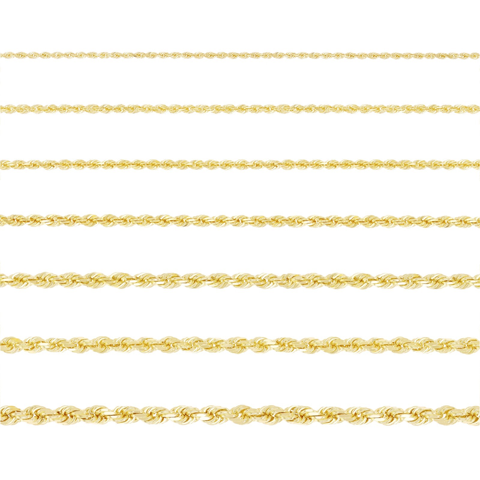 14k Yellow Gold Solid Diamond Cut Rope Chain Necklace 16″-30″ 1.5mm to 12mm
