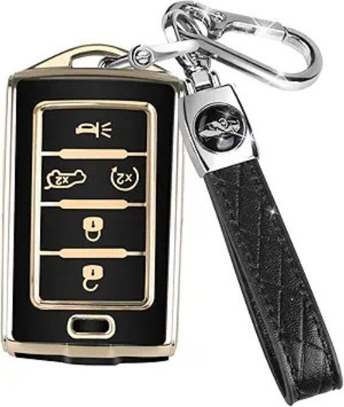 Key Fob Cover with Keychain, Car Key Case Shell Protection 5 Butt Color: Black