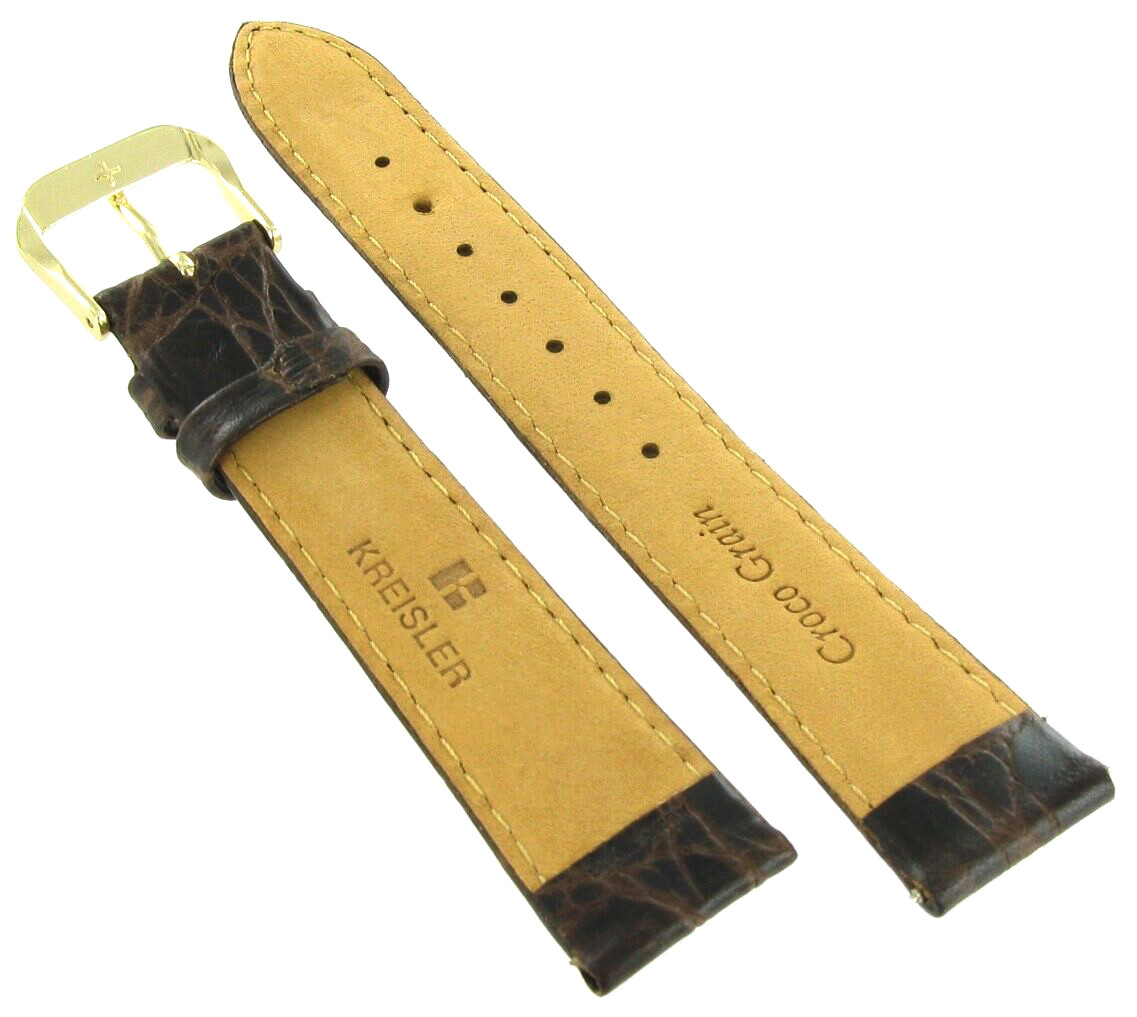 19mm Kreisler Brown Croco Grain Genuine Leather Padded Mens Watch Band Reg BOGO!