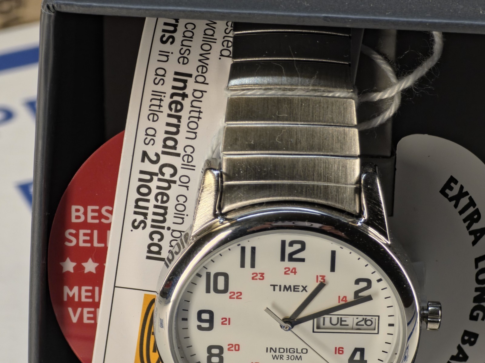 Timex T2N091, Men’s Easy Reader X- Long Expansion Band Watch, Indiglo, Date, NEW