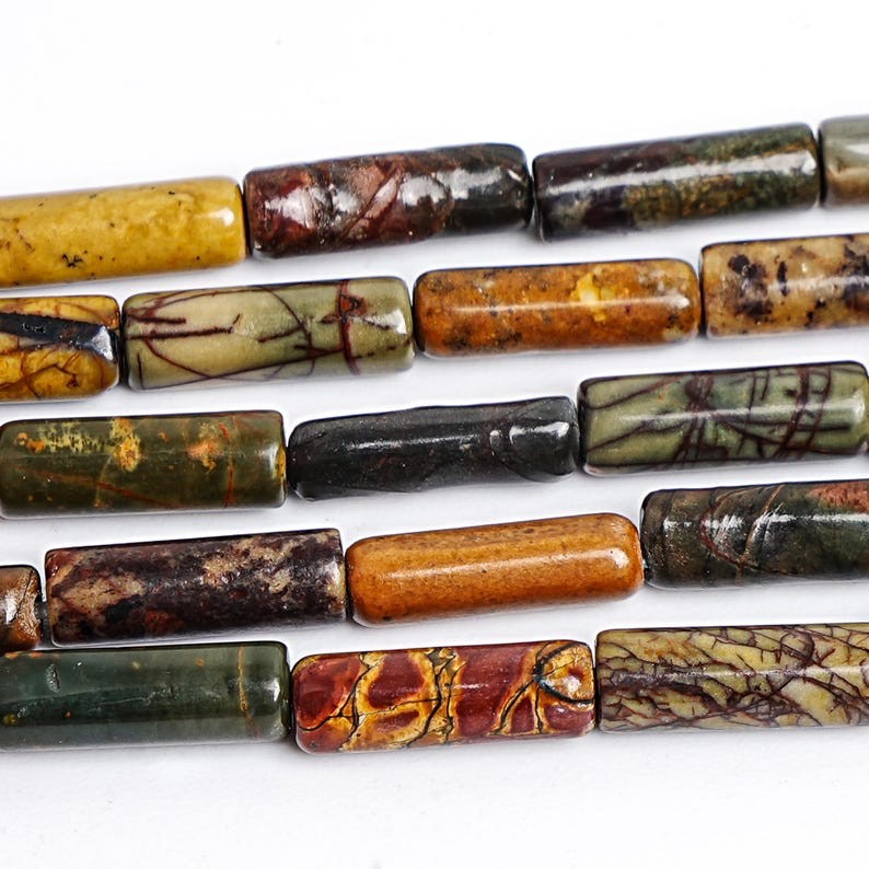 4X13MM Unique Natural Multicolor Picasso Jasper Stone Tube Beads AAA Loose Beads