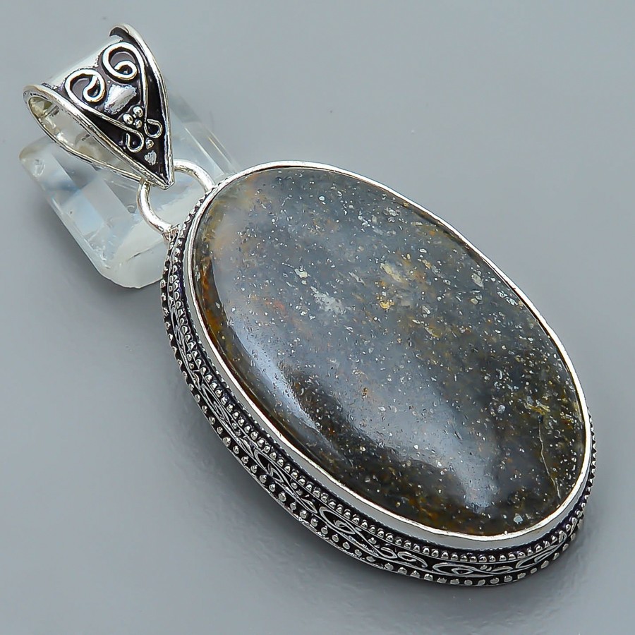 natural Marcasite Gemstone 925 Silver Plated Pendant 2.20″ TP3722-449