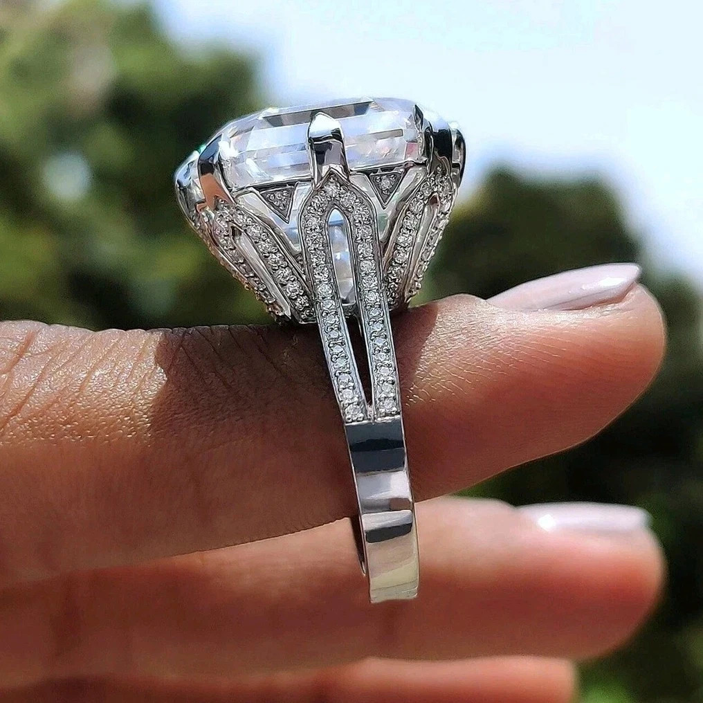 20 CT Certified Asscher Cut White Diamond Ring, Tariffs FREE & Matching Studs.
