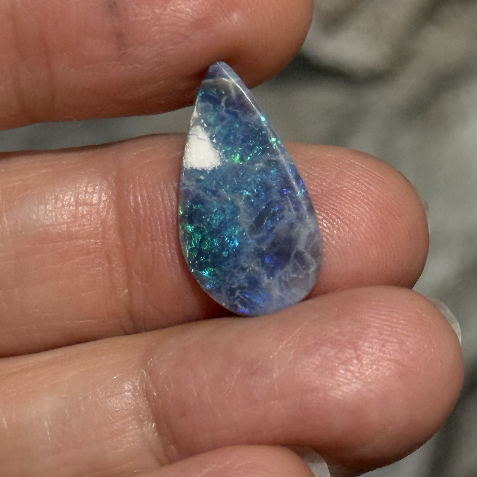 3.3ct 20.9×10.9×2.2mm Australian Lightning Ridge Black Opal Drop Cabochon Gem
