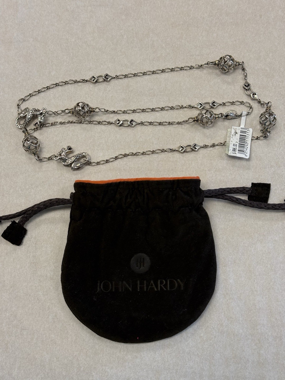 NWT John Hardy 925 Sterling 18k Gold Legends Naga Dragon Orb Necklace 50g 36”